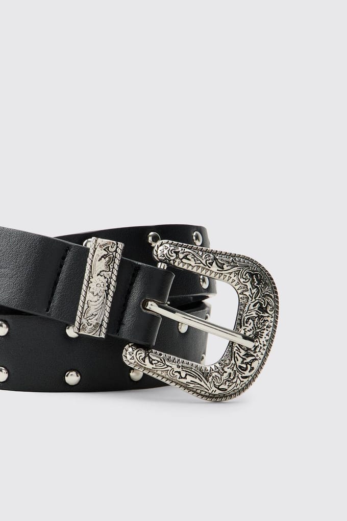 PU Western Buckle Belt | Black | Size Large/XL