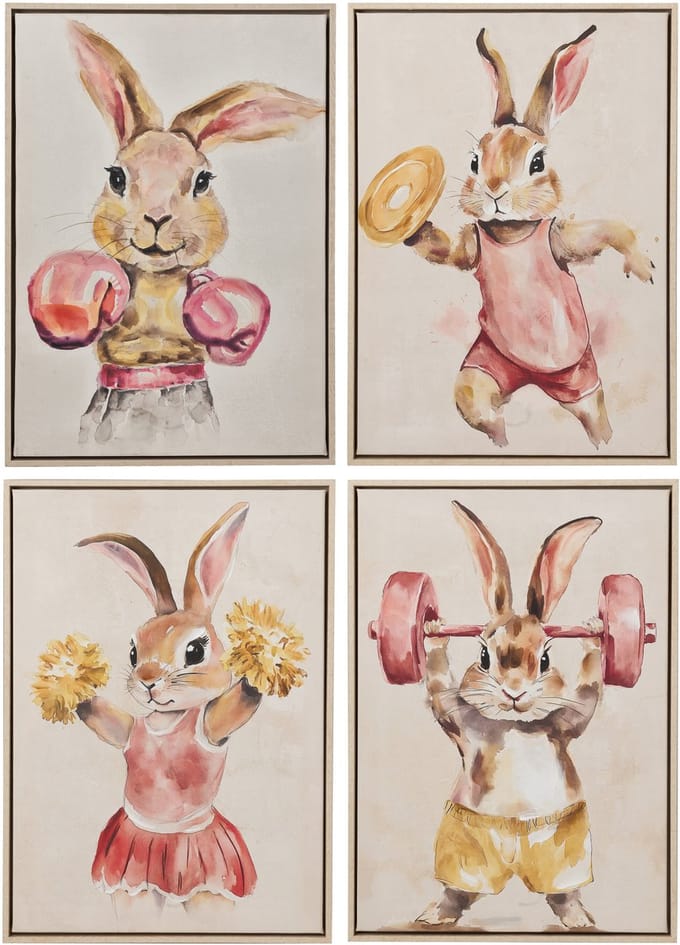 J-Line schilderij Sporty Rabbit - acryl - mix - set van 4