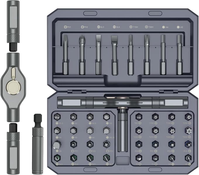 Multifunctionele Ratelschroevendraaier Set - 42-in-1 Magnetische Schroevendraaierset met 40 Bits en T-Ratelsysteem