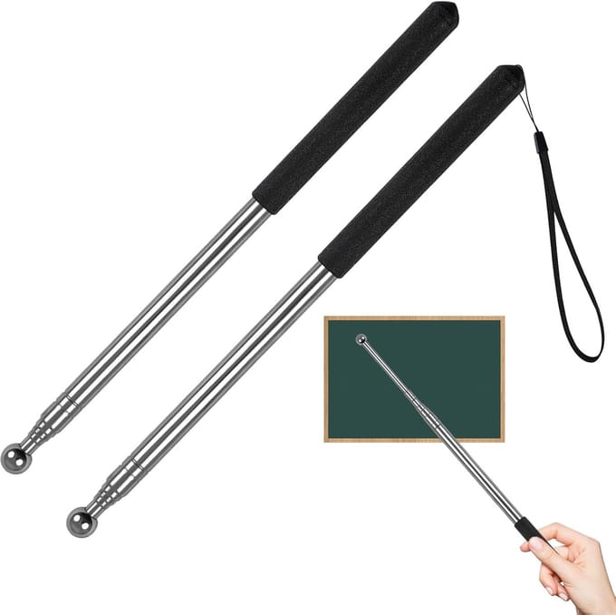 Wijsstok Set - Uitschuifbaar - Presentatie Ondersteuning - 5 Secties Stabiel - 1 Meter - Zilver