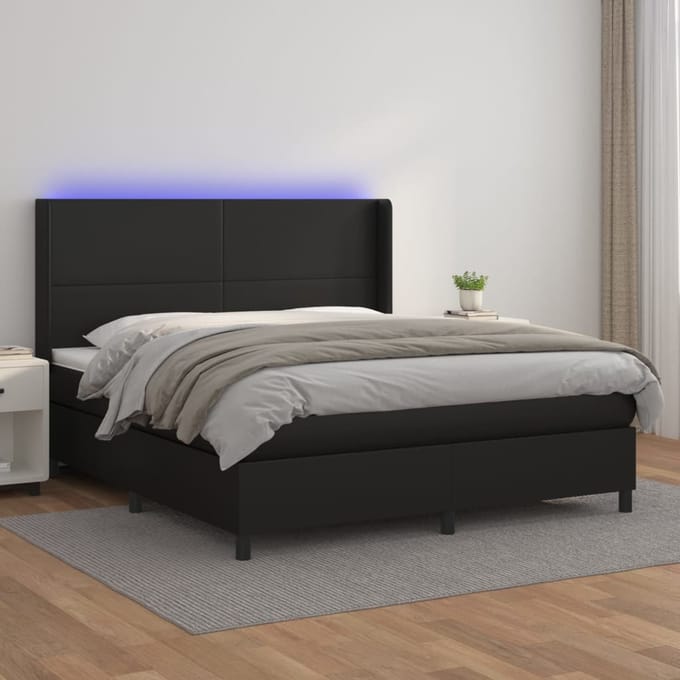 vidaXL - Boxspring - met - matras - en - LED - kunstleer - zwart - 180x200 - cm