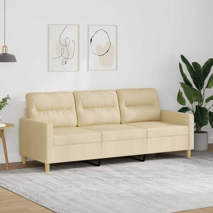 vidaXL - Driezitsbank - 180 - cm - stof - crèmekleurig