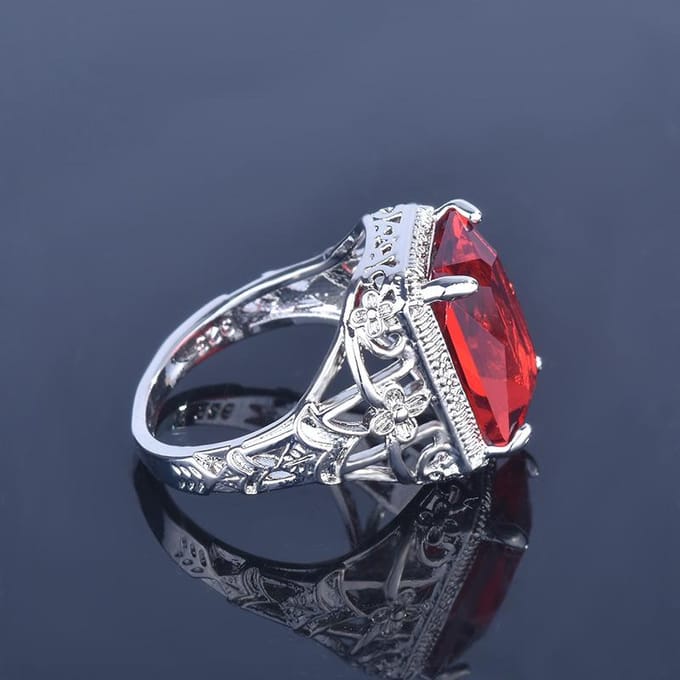 POMOiii Rechthoek Vintage Rode Ruby Ringen Voor Vrouwen Nieuwe Mode Edelsteen Sieraden Ring Party Geschenken 10 black