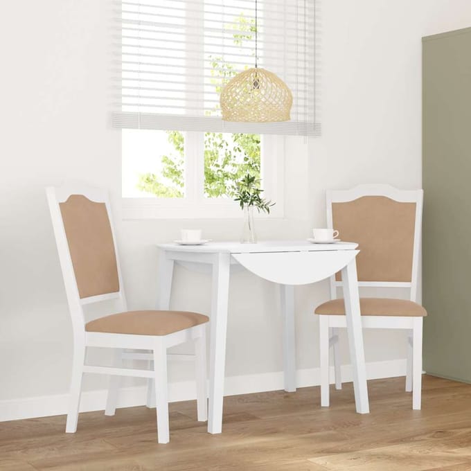 vidaXL - Eetkamerstoelen - met - kussens - 2 - stuks - wit - massief - hout - rubber