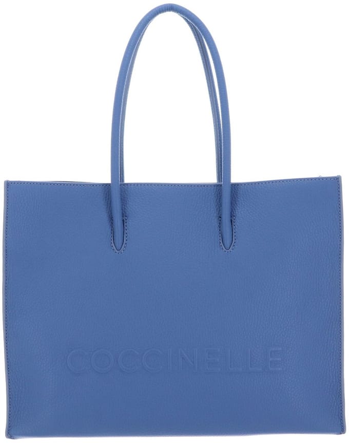 COCCINELLE Leren Handtas Myrtha Maxi Log Handbag Grained Leather Azul Blauw