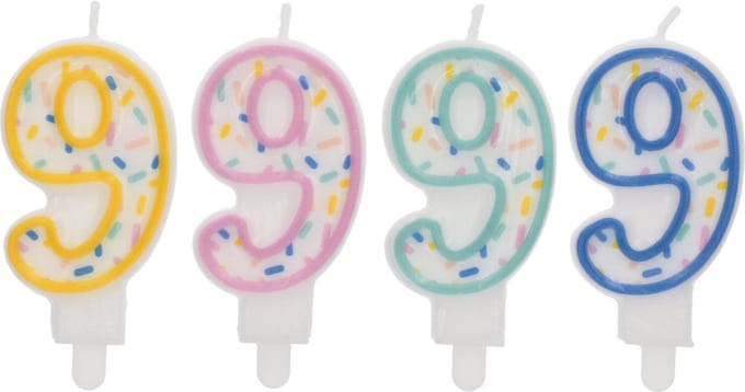 Folat - Kaars Sprinkles Cijfer 9 Assorti - 9 cm
