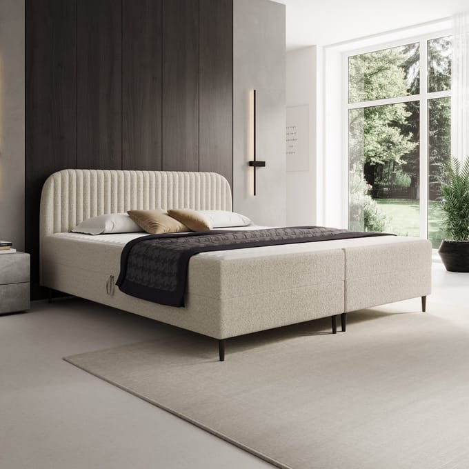 Meubella - Bosque - Boxspring met opbergruimte - Teddystof beige - 180x200 cm