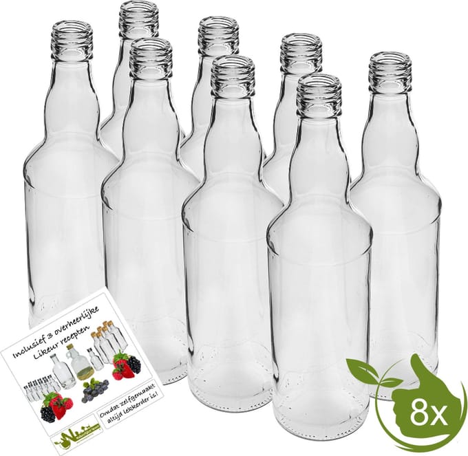 Glazenfles "Bolhals" 500ml (8 stuks) inclusief dopjes