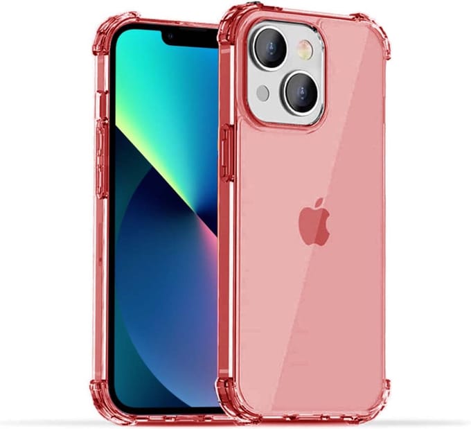Smartphonica iPhone 13 Mini transparant shockproof siliconen hoesje met stootrand - Rood geschikt voor iPhone 13 Mini