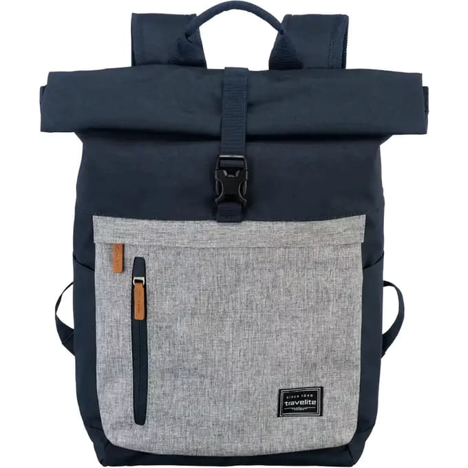 Travelite Basics Rollup Backpack 35 liter - Blauw/Grijs – Rolltop rugzak – Van polyester – Laptop rugzakken, laptoptassen en rugtassen
