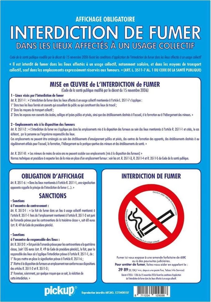 Pickup affichage Interdiction de Fumer - 33x23 cm