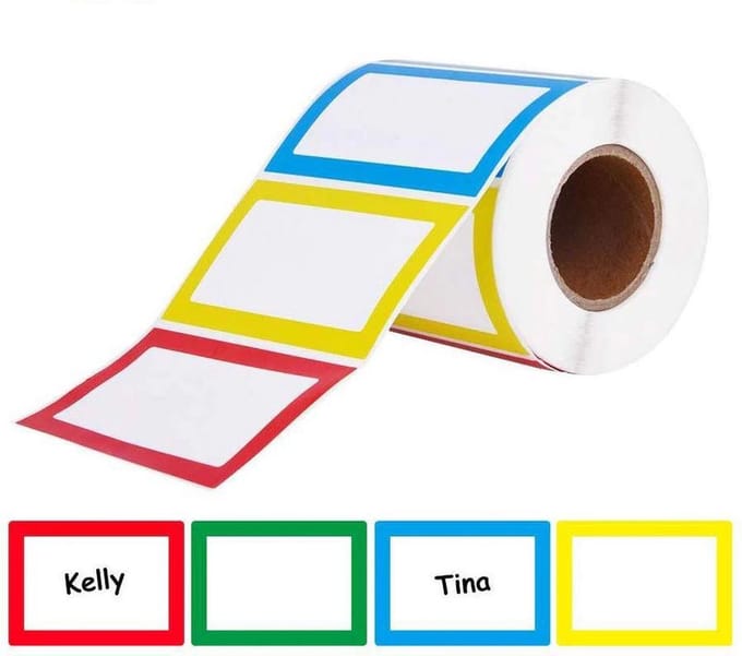 150 stuks naam stickers op rol - multicolor - 8.9x5.7 cm