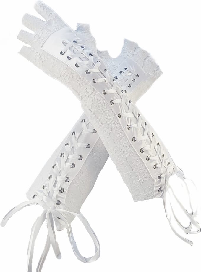 BamBella® - Handschoenen feest Lang Wit veter sluiting Vingerloos
