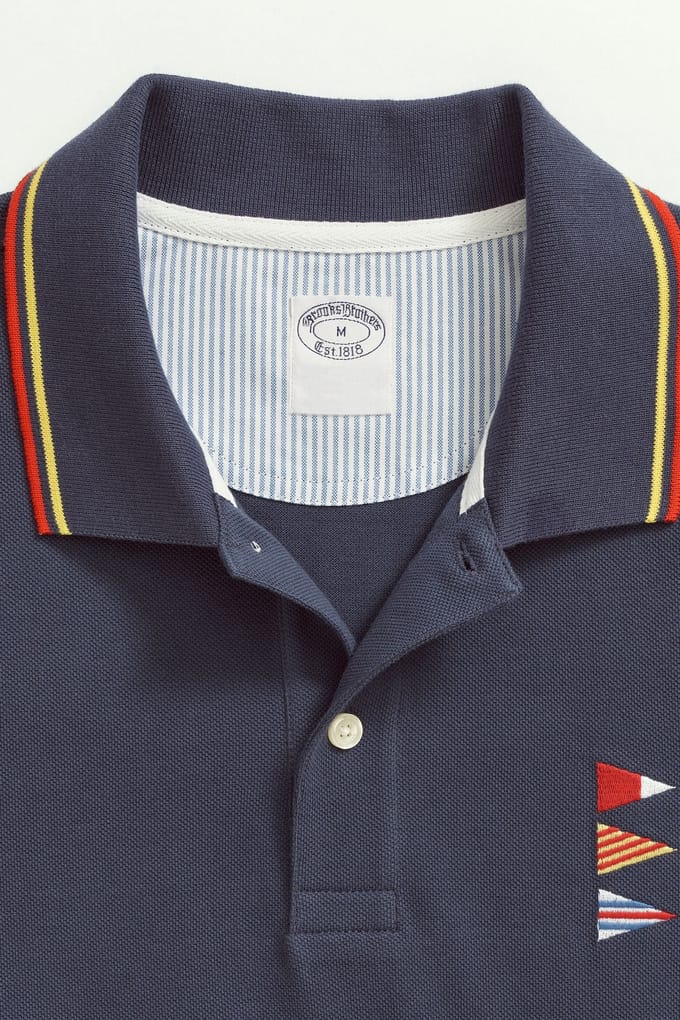 Brooks Brothers Pique Polo Navy Multi Maat: S | Poloshirts Outlet | Heren | Blauw