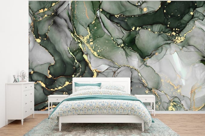 Behang - Fotobehang Luxe - Marmer - Groen - Breedte 295 cm x hoogte 220 cm