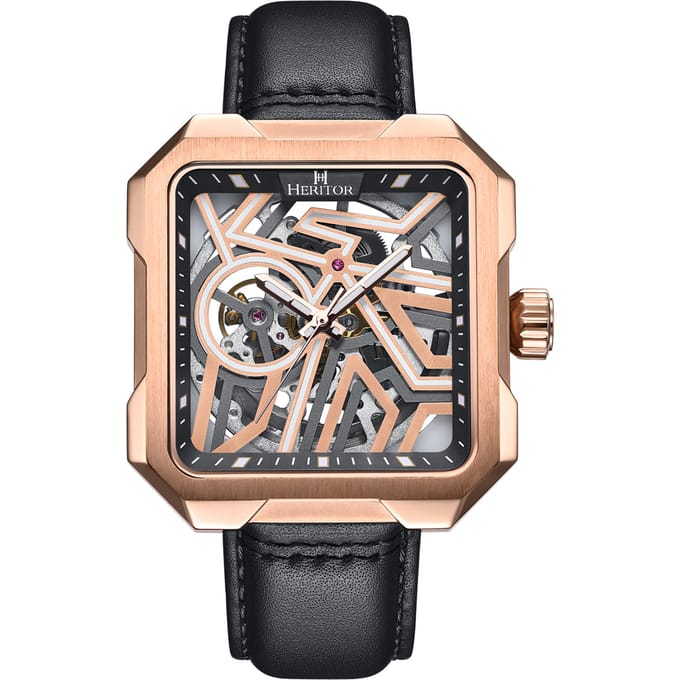 Heritor Automatic Campbell leren band skelethorloge - roségoud/zwart
