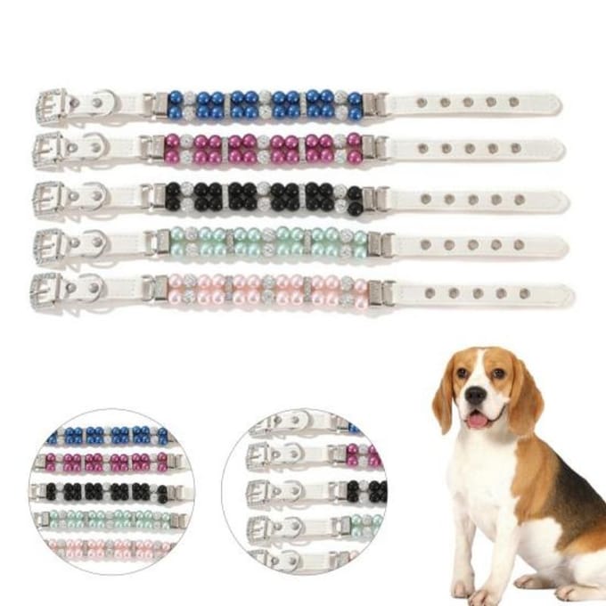 Collier pour chien, pratique, Compact, convivial, à la mode, petit collier de perles pour l'extérieur S blanc noir