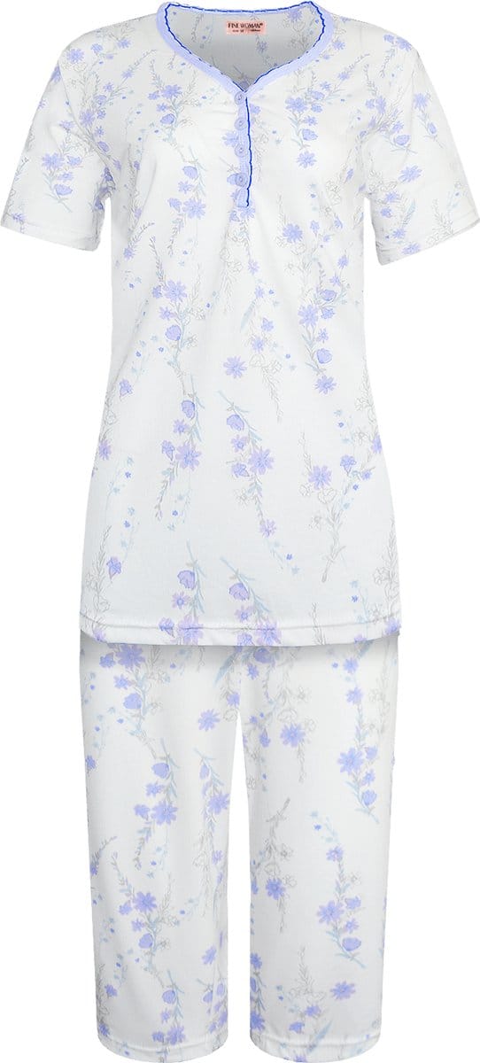 Dames capri pyjama gebloemd blauw XXL