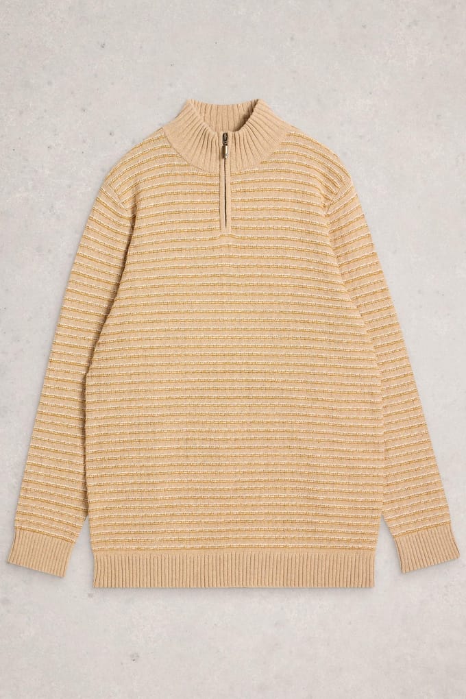White Stuff Textured Stripe Funnel Light Tan Taglia: S | Maglioni a maglia Outlet | Uomo