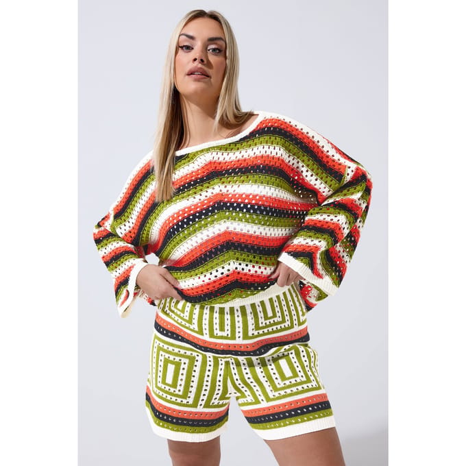 Limited Collection Ivoorwit & Groen Zigzag Gehaakte Shorts Size 46-48