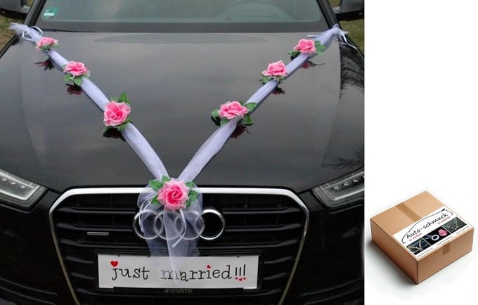 Witte en Roze Organza Autosieraden Set voor Bruiloft Valentijn