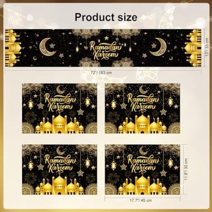 Feestelijke Ramadan tafelloper en placemats set - Zwart en Goud