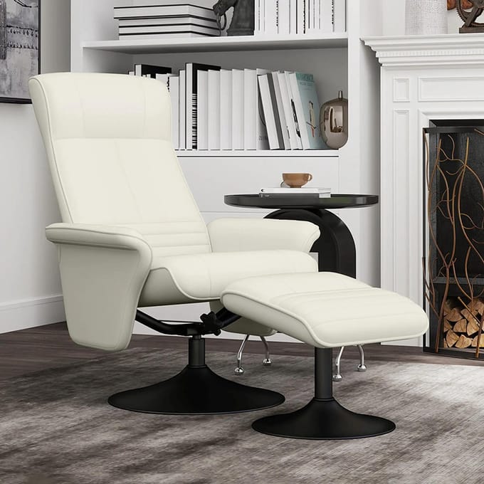 Sweiko Relaxfauteuil - met kruk - Draaibaar - Ergonomisch - Microvezel stof - Crème