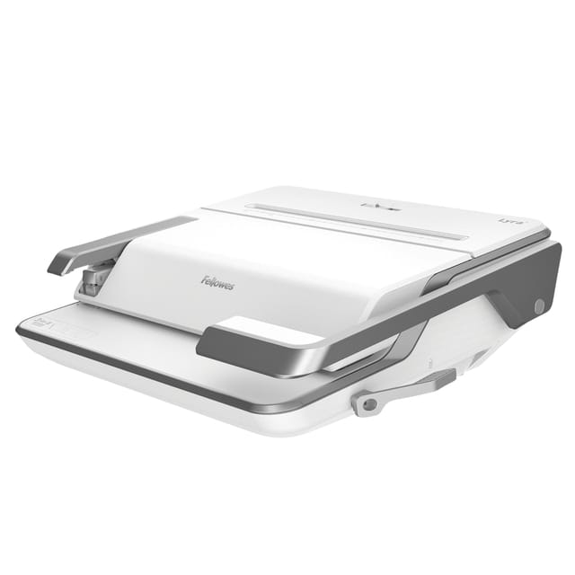 Fellowes Lyra multifunctionele inbindmachine, inbinden/snijden/ponsen, tot DIN A4, B 423 x D 395 x H 153 mm, zilver-wit