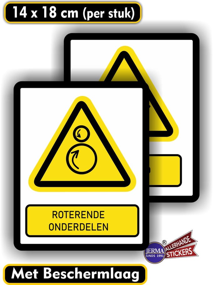 Jerma - Roterende onderdelen - ISO norm - Sticker - set 2 st - 14 x 18 cm - Weerbestendig - Vinyl
