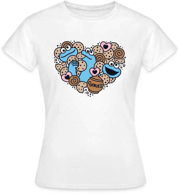 Sesamstraat Hart Met Koekiemonster T-Shirt Dames