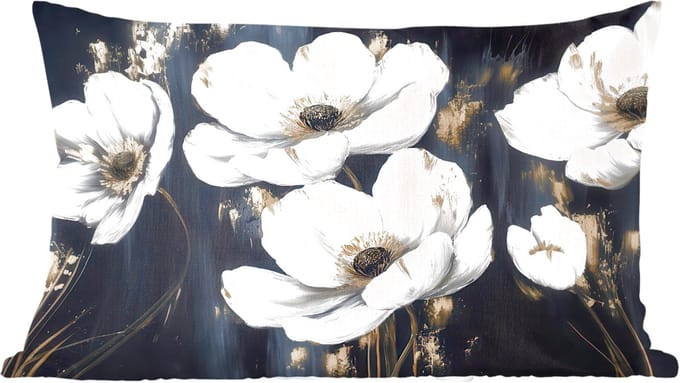 Sierkussens - Kussentjes Woonkamer - 50x30 cm - Bloemen - Wit - Abstract