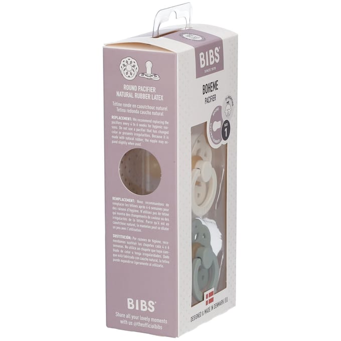 BIBS Boheme Fopspeen - 0-6 mnd - 2-pack - Rond - Ivory/Sage