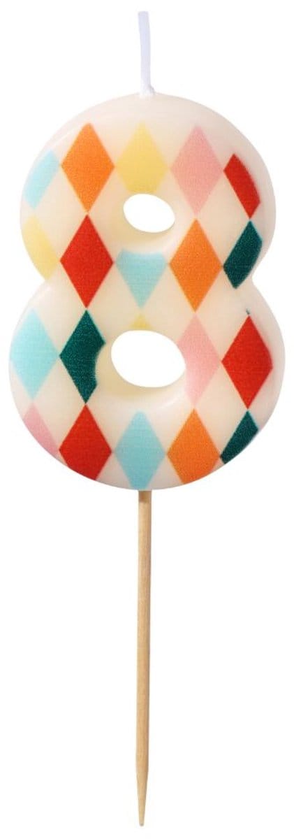 PartyDeco Cijferkaars 8 Ruitmotief 5,5cm