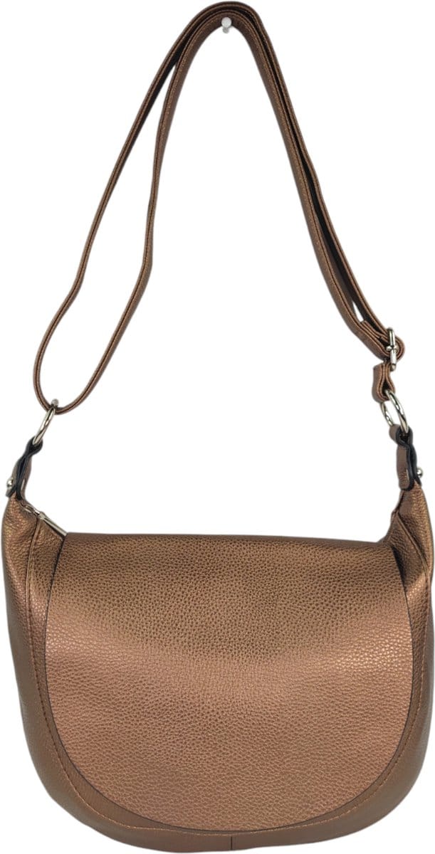 Flora & Co - Paris - crossbody schoudertas - lange instelbare draagriem - flap en ritssluiting - bruin metallic
