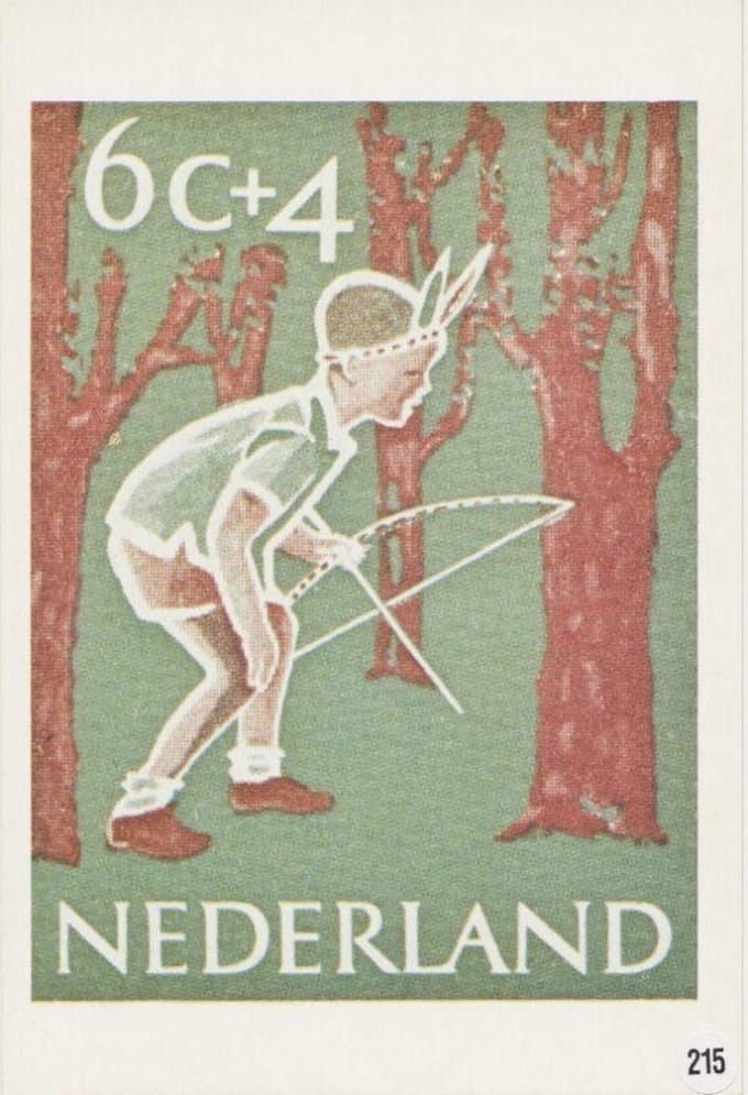 Briefkaart met afbeelding Indiaantje spelen postzegel