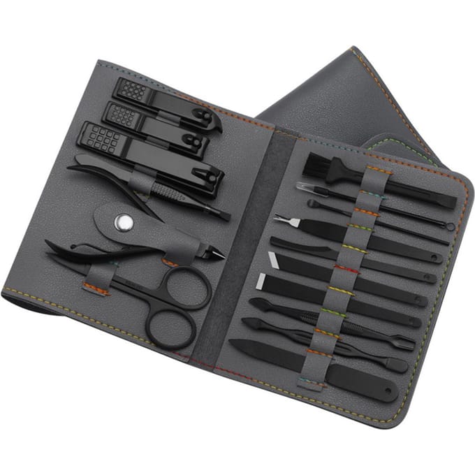 16 pièces/ensemble coupe-ongles tondeuse oreille Pick Kit de toilettage ensemble de manucure pédicure orteil Nail Art gris