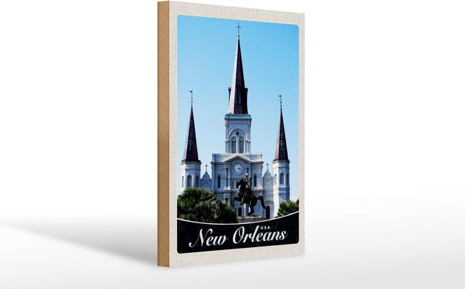 Holzschild Reise 20x30cm New Orleans USA Amerika Kirche