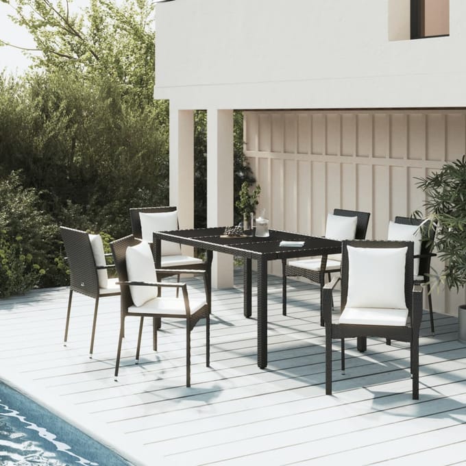 vidaXL - 7-delige - Tuinset - met - kussens - poly - rattan - zwart