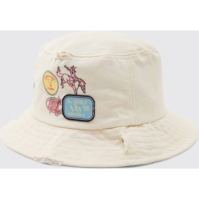 Bedrukte Bucket Hat Met Applicatie Patches | Ecru