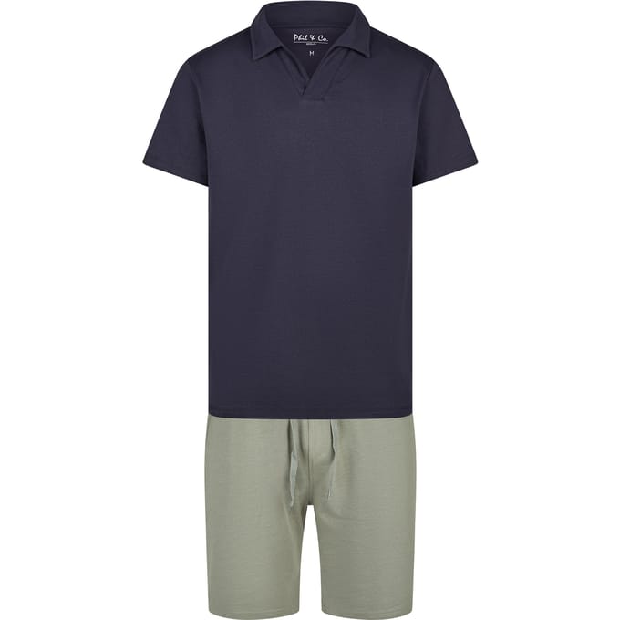 Phil & Co Heren Korte Pyjama Set Shortama Badstof Blauw/Groen - Maat S