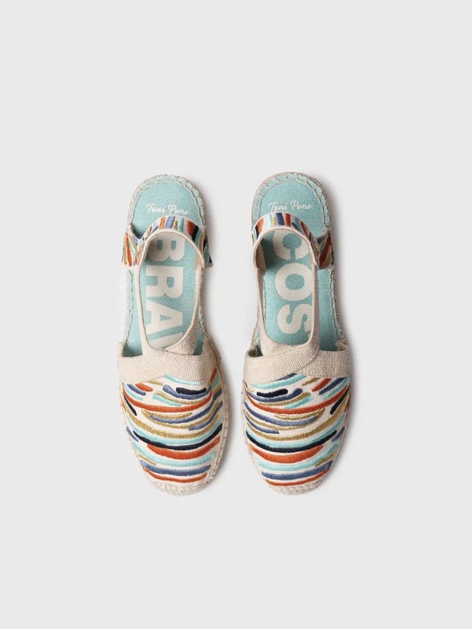 Dames espadrille met sleehak en veelkleurig borduurwerk | MONTJOI