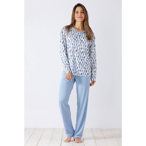 Blauwe blaadjes pyjama Hajo - Blauw - Maat - 44/46