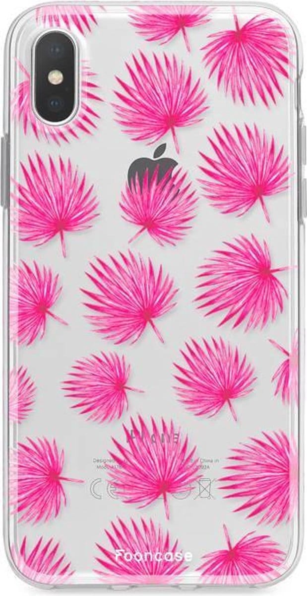 Fooncase Hoesje Geschikt voor iPhone XS Max - Shockproof Case - Back Cover / Soft Case - Pink leaves / Roze bladeren