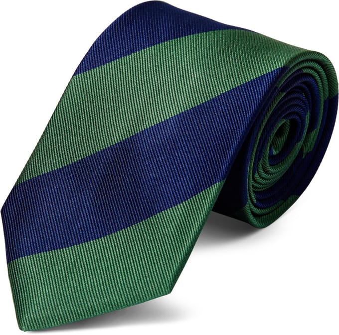 Gestreepte 8 cm Brede Zijden Stropdas in Marineblauw en Groen