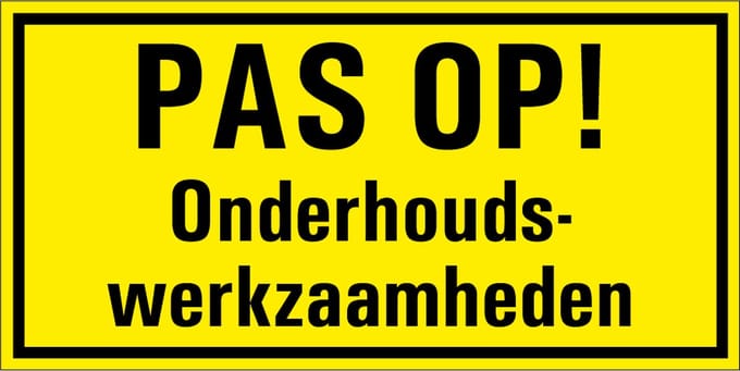 Pas op onderhoudswerkzaamheden magneetsticker 300 x 150 mm