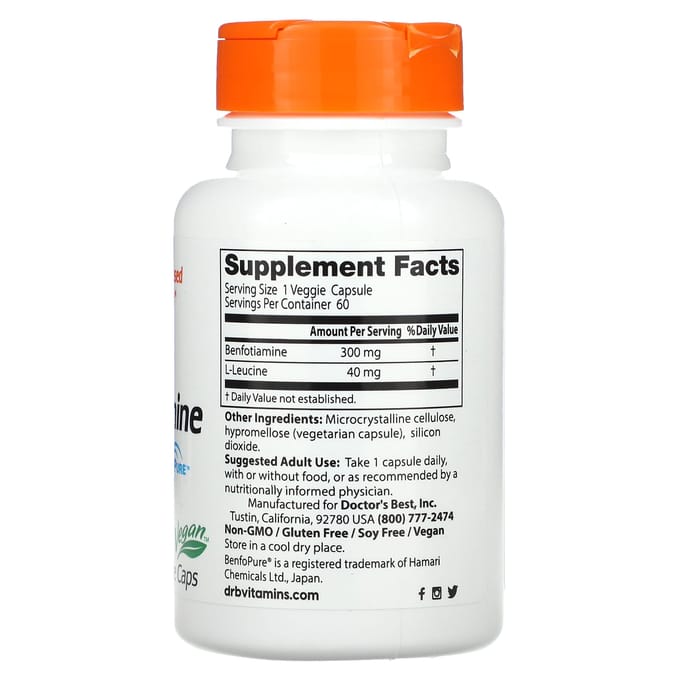 Doctor's Best, Benfotiamine 300, met Benfopure, 300 mg, 60 vegetarische capsules