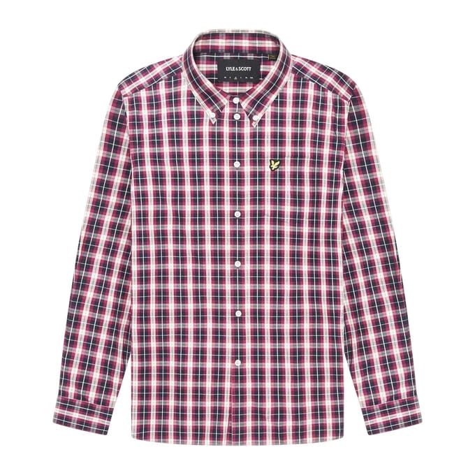 Lyle & Scott Heren Geruite Poplin Overhemd met Lange Mouwen (Navy)