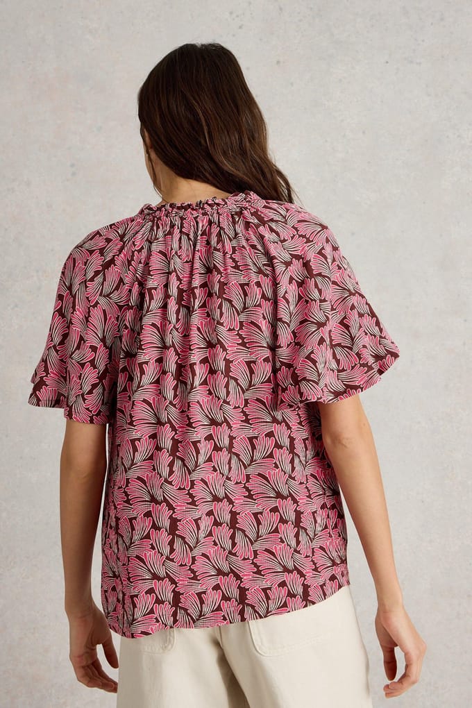 White Stuff Sophia Crinkle Top Pink Print Größe: 22 | Blusen Outlet | Damen | Rosa