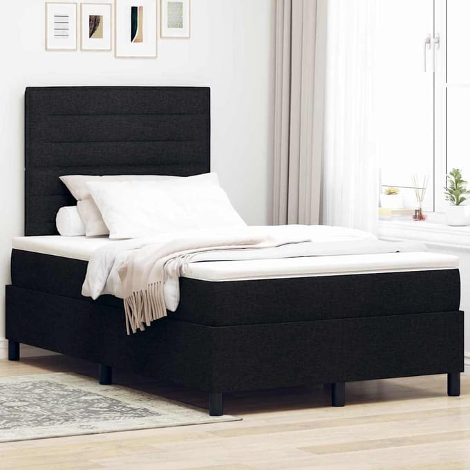 vidaXL - Boxspring - bed - met - matras - met - hoofdeinde - Zwart - 120 - x - 190 - cm - Stof