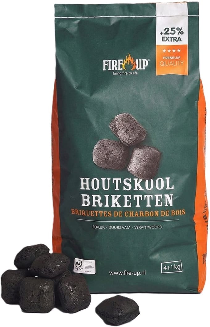 Fire-up houtskool briketten - 1x zak met 5 kilo - BBQ/Barbeque artikelen